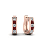 princess-cut-red-ruby-charismatic-hoops-earrings-with-white-diamond-in-14K-rose-gold-FDEAR1018GRUDR-RG